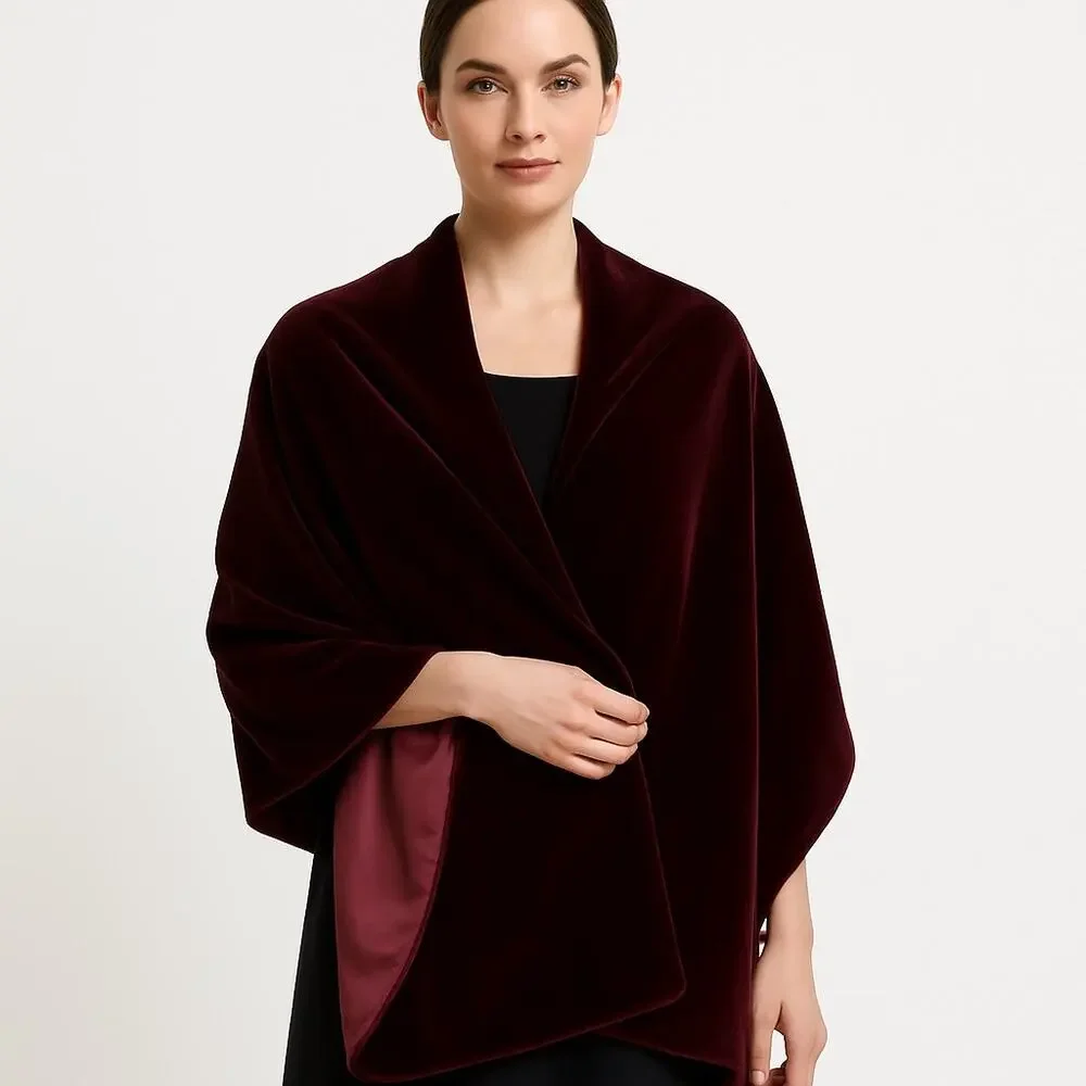 NWT Vintage Jessica McClintock Burgundy Velvet & Taffeta reversable Shawl Wrap - Picture 1 of 11